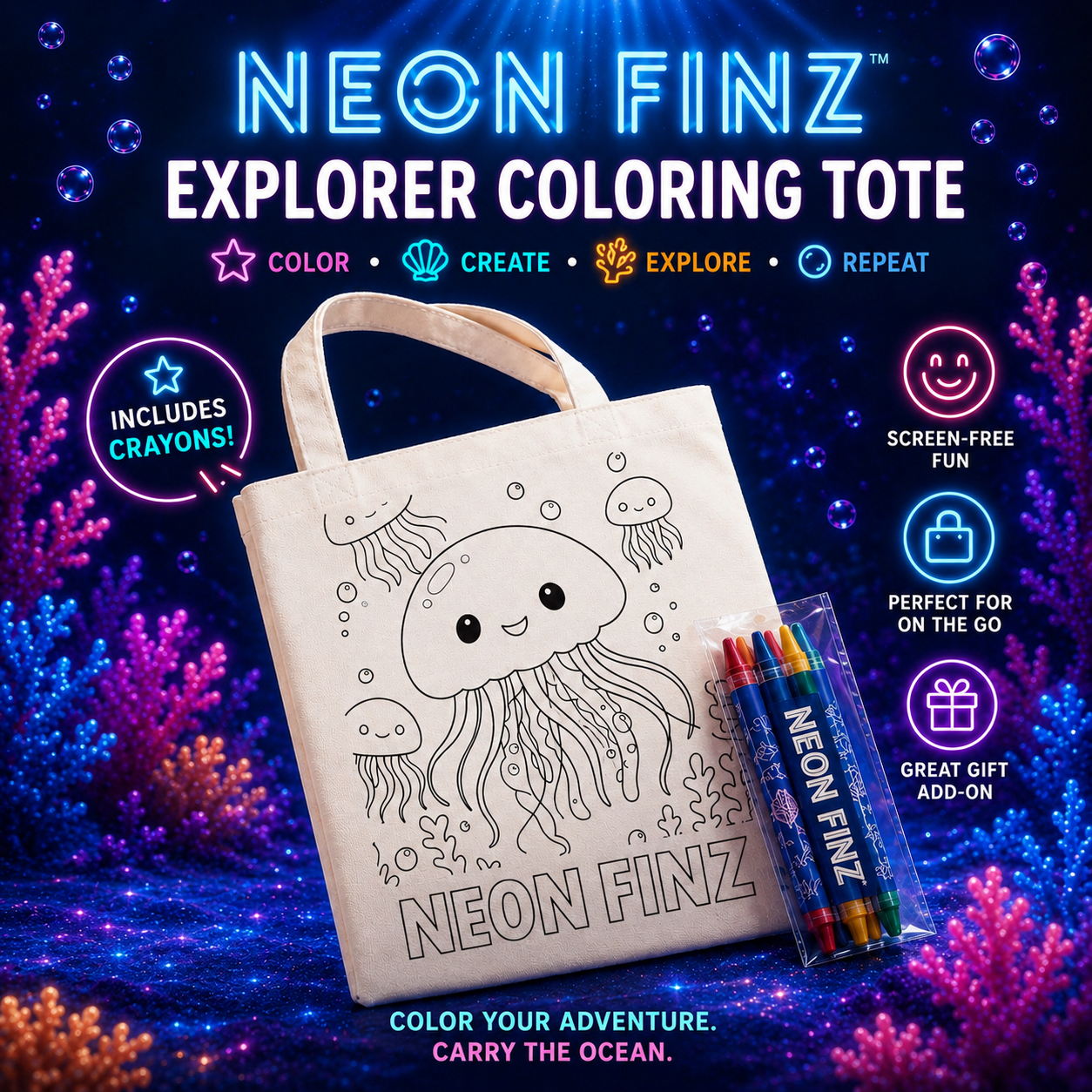 Neon Finz Explorer Mini Coloring Tote™